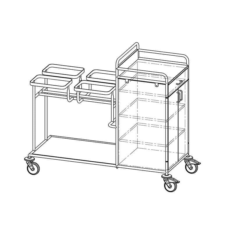 Etagewagen met hoge kast, lade en 2 deuren