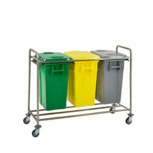 3-rings RVS sorteerwagen met duwbeugel