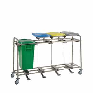 4-rings RVS sorteerwagen met duwbeugel
