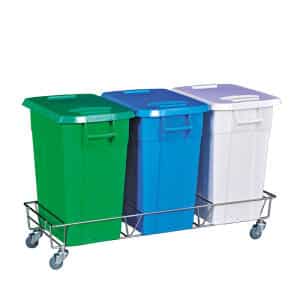 Verrijdbaar RVS onderstel voor drie 50 Liter containers